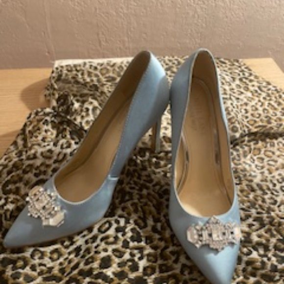 Nine West Trulove Pointy Toe Pumps Light Blue Satin Size 7 - Picture 5 of 8